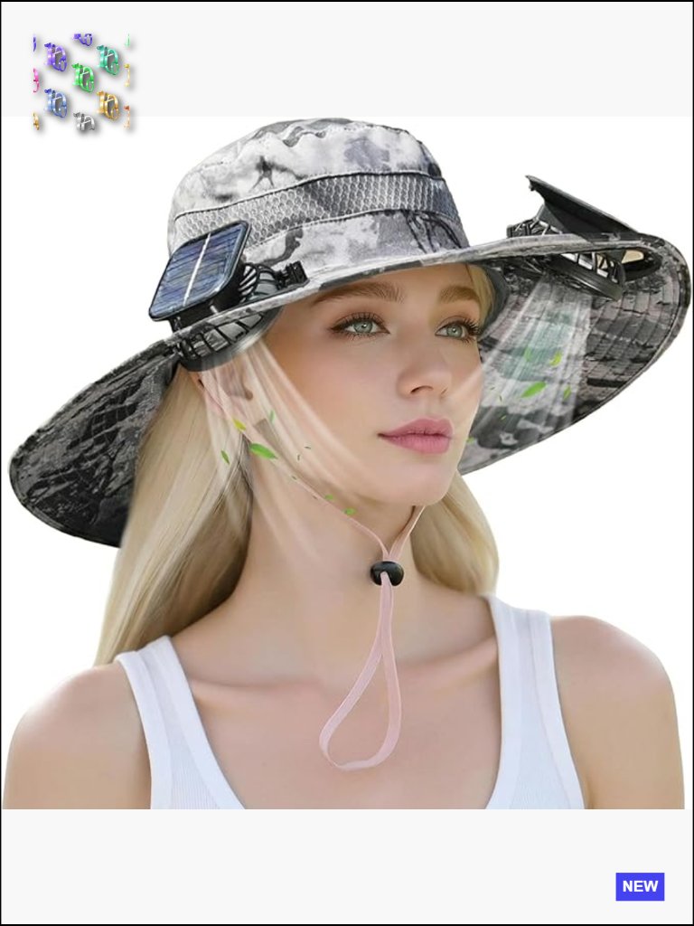 Solar Powered Wide Brim Sun Hat With Dual Fans Cooling Outdoor